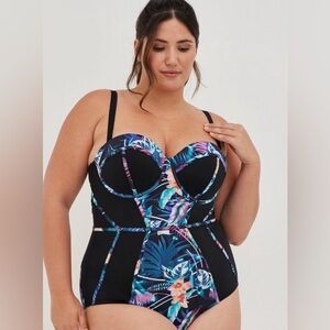 Torrid Black and Multicolor Floral One Piece Swimsuit